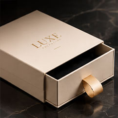 Cream drawer box with a ribbon pull