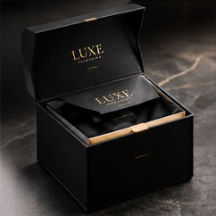 Black magnetic closure box, lid open
